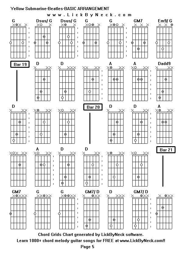 Chord Grids Chart of chord melody fingerstyle guitar song-Yellow Submarine-Beatles-BASIC ARRANGEMENT,generated by LickByNeck software.